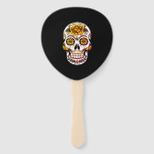 Gele roze Suikerhuid op zwart Handwaaier (Achterkant)