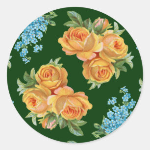 Gele rozen blauwe bloemen op groene sticker