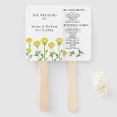 Gele rozen bloemen bloemenlente bruiloft programma handwaaier (Voorkant en achterkant)