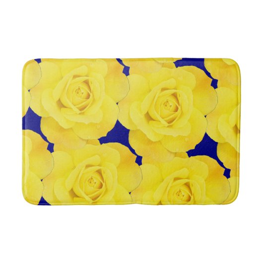 Gele rozen bloemen Goud Floral Pattern Navy Blue Badmat (Voorkant)
