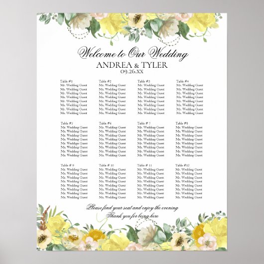 Gele Rozen Bloemen Zitkaart Poster (Voorkant)