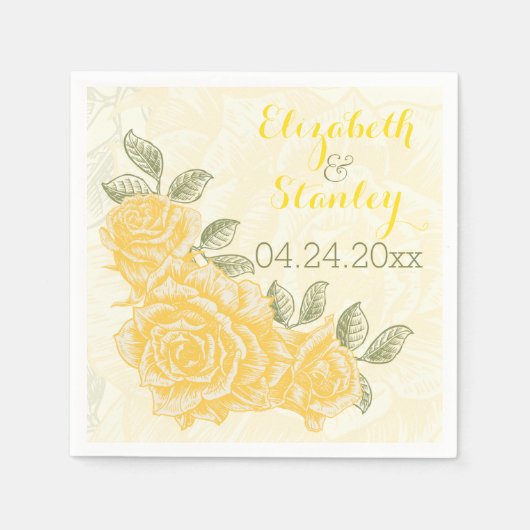 gele rozen bloemenbruiloft servet (Voorkant)