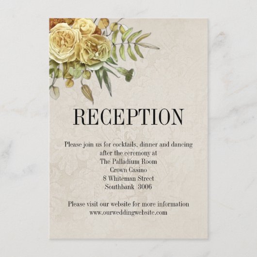 Gele Rozen Boho Chic Bruiloft Receptie Informatiekaartje (Voorkant)