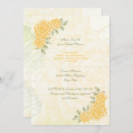 gele rozen bruiloft vrijgezellenfeest uitnodigen kaart (Voorkant / Achterkant)