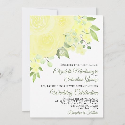  gele rozen en bloesems Elegant Weddenschap Kaart (Voorkant)