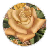 Gele rozen en landstaal Roesthout in soedan Keramische Knop (Voorkant)