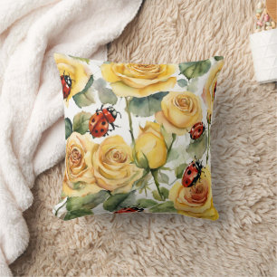 Gele rozen en lieveheersbeestjes Worp Kussen Huisd