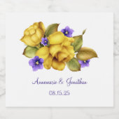 Gele rozen en Paarse viooltjes bruiloft gunst Sparkling Wijnetiket (Enkel label)