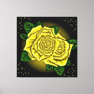Gele Rozen en Sterren Canvas Afdruk