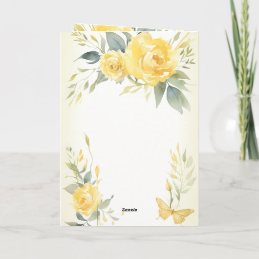 Gele rozen en vlinder diepste medeleven kaart (Achterkant)