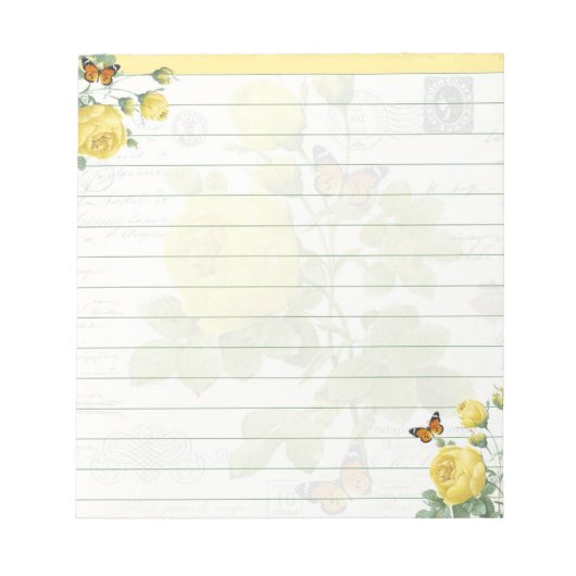 Gele rozen en vlinders notitieblok (Voorkant)