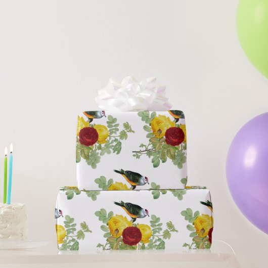 Gele rozen en vogels inpakpapier (Feestgeschenken)