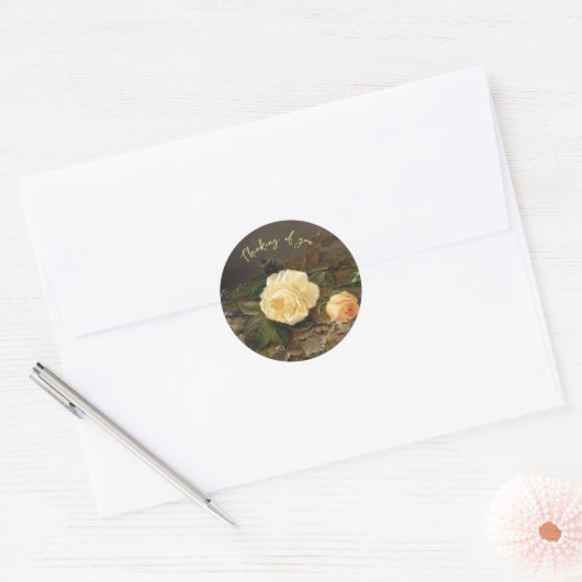 Gele rozen, Floral Ronde Sticker (Envelop)