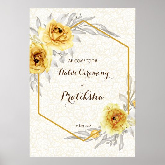 Gele rozen geometrisch gepersonaliseerd Haldi-welk Poster (Voorkant)