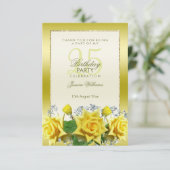 Gele rozen & goudglitters 25e verjaardag bedankkaart (Staand voorkant)