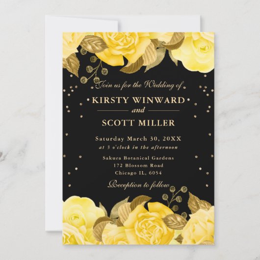 Gele Rozen Grens Bloemen Huwelijk Kaart (Voorkant)