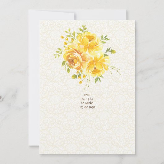 Gele rozen Haldi Pithi ceremonie Uitnodiging (Achterkant)