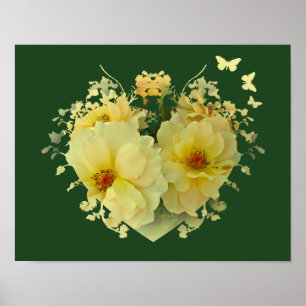 Gele Rozen Hart op Groene Poster