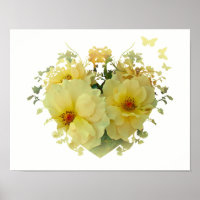 Gele Rozen Hart op Witte Poster