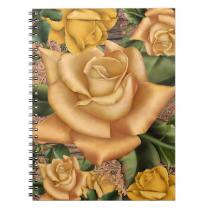 Gele Rozen & Landelijk Rustieke Houten Shabby Chic Notitieboek