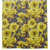 Gele rozen met grijze bladeren op sinaasappel douchegordijn (Voorkant)