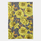 Gele rozen met grijze bladeren op sinaasappel theedoek (Verticaal)