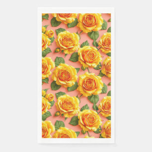 Gele rozen op een roze achtergrond servet