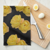 Gele rozen op zwart, theedoek (Quarter Fold)