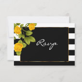 Gele rozen op zwarte en witte strepen kaart (Achterkant)