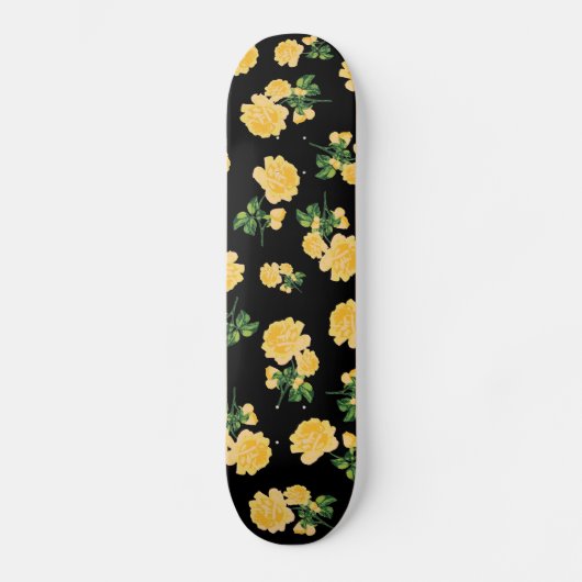Gele rozen op zwarte skateboard (Voorkant)