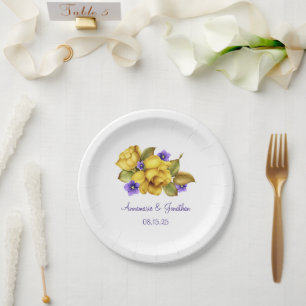 Gele rozen Paars Violets Monogram Dessert Bord