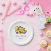 Gele rozen Paars Violets Monogram Dessert Bord (Feest)