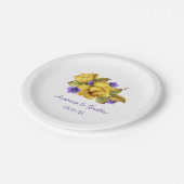 Gele rozen Paars Violets Monogram Dessert Bord (Gekanteld)