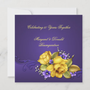 Gele Rozen Paarse Viooltjes 50ste Verjaardag Kaart