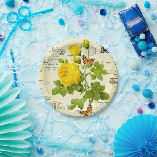  gele rozen papieren bordje (Feest)