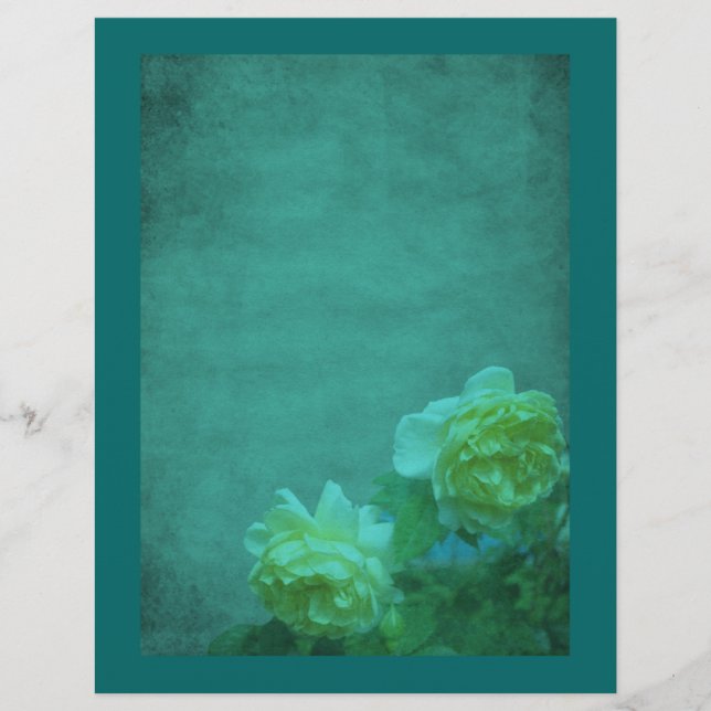 Gele rozen rozen Aqua Blue Floral Scrapbook (Voorkant)