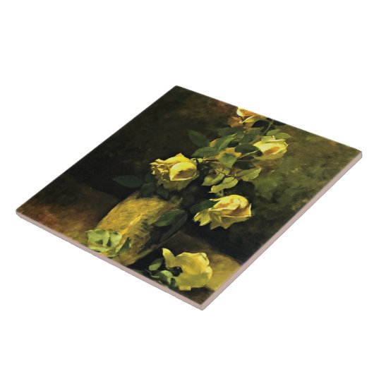  Gele rozen van Charles Ethan Porter in een Vas Tegeltje (Zijkant)