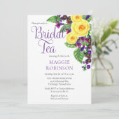 Gele rozen | Violet Boho Floral Bridal Tea Kaart (Staand voorkant)