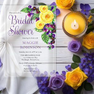 Gele Rozen Violets Boho Bloemige Bruidsdouche Acryl Uitnodigingen