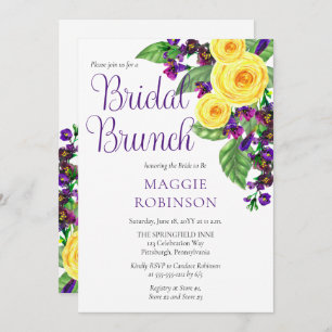 Gele rozen   Violets Boho Floral Bridal Brunch Kaart