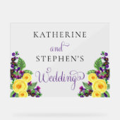 Gele rozen | Violets Boho Floral Wedding Acryl Bord (Voorkant)