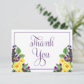 Gele rozen | Violets Boho Floral Wedding Bedankkaart (Staand voorkant)