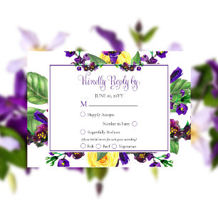 Gele rozen Violets Boho Floral Wedding RSVP Kaartje