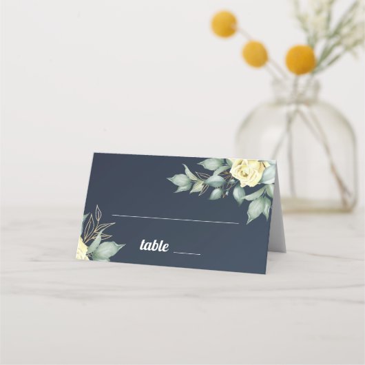 Gele rozen waterverf romantische marineblauw (Voorkant)