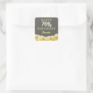 Gele rozenbloem 70e verjaardag vierkante sticker