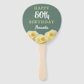 Gele rozenbloem 80e verjaardag Foto Handwaaier (Voorkant)