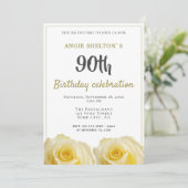 Gele rozenbloem 90e verjaardag kaart (Staand voorkant)