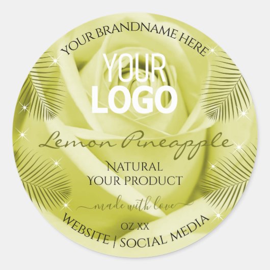 Gele rozenbloem Etiketten op palmbladeren Logo (Voorkant)