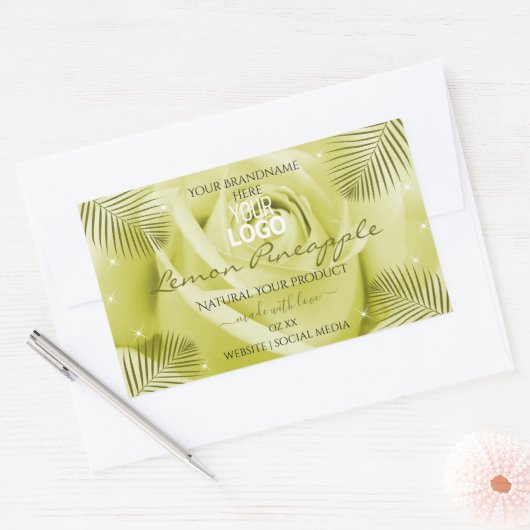 Gele rozenbloem Etiketten op palmbladeren Logo (Envelop)