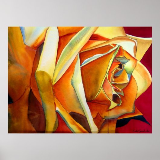 Gele rozenbloem, waterverf poster (Voorkant)